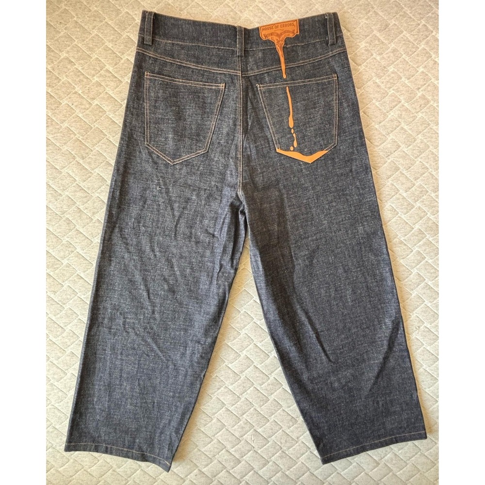 House Of Errors Jeans Mens 40x30 Blue Melting Leather Selvedge Denim Wide Leg - Picture 4 of 11